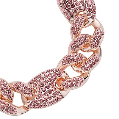 Pink Austrian Crystal Link Bracelet in Rosetone (6.50 In)