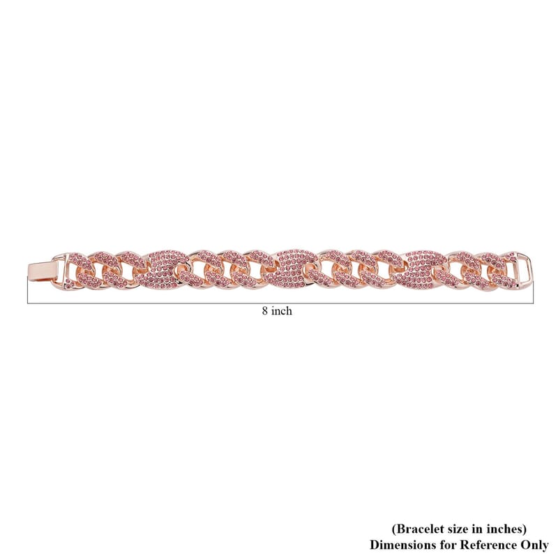 Pink Austrian Crystal Link Bracelet in Rosetone (6.50 In)