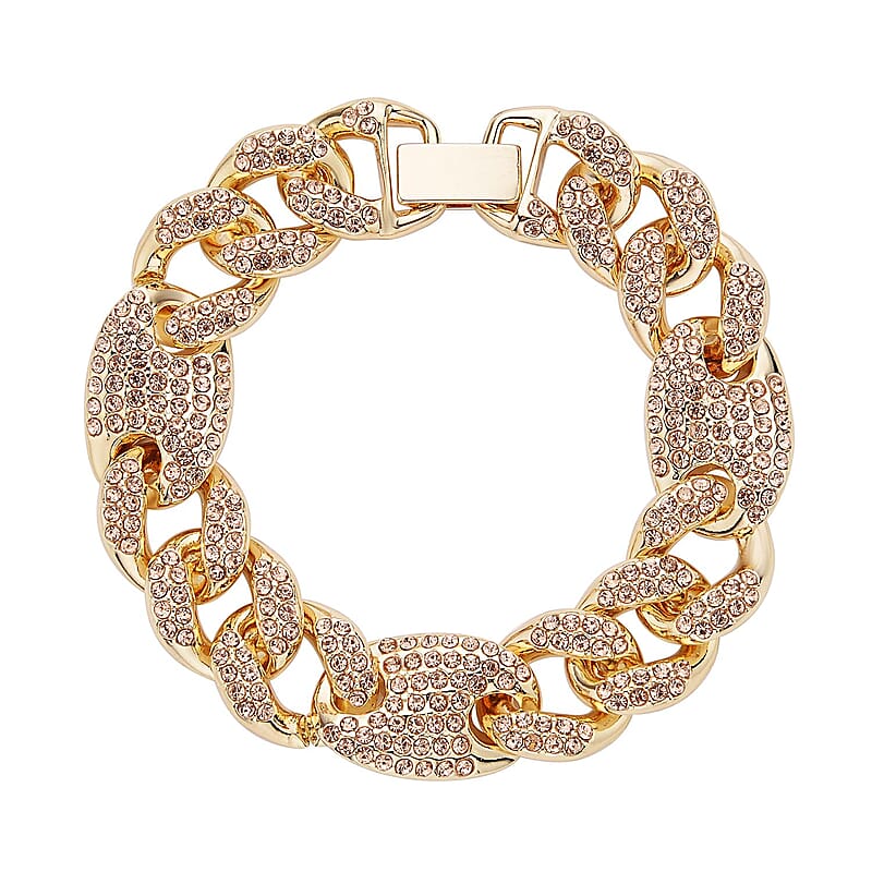 Champagne Austrian Crystal Link Bracelet in Goldtone (7.25 In)