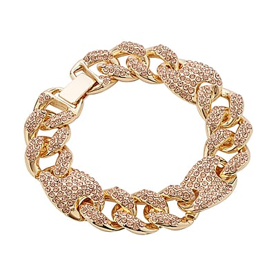 Champagne Austrian Crystal Link Bracelet in Goldtone (7.25 In)