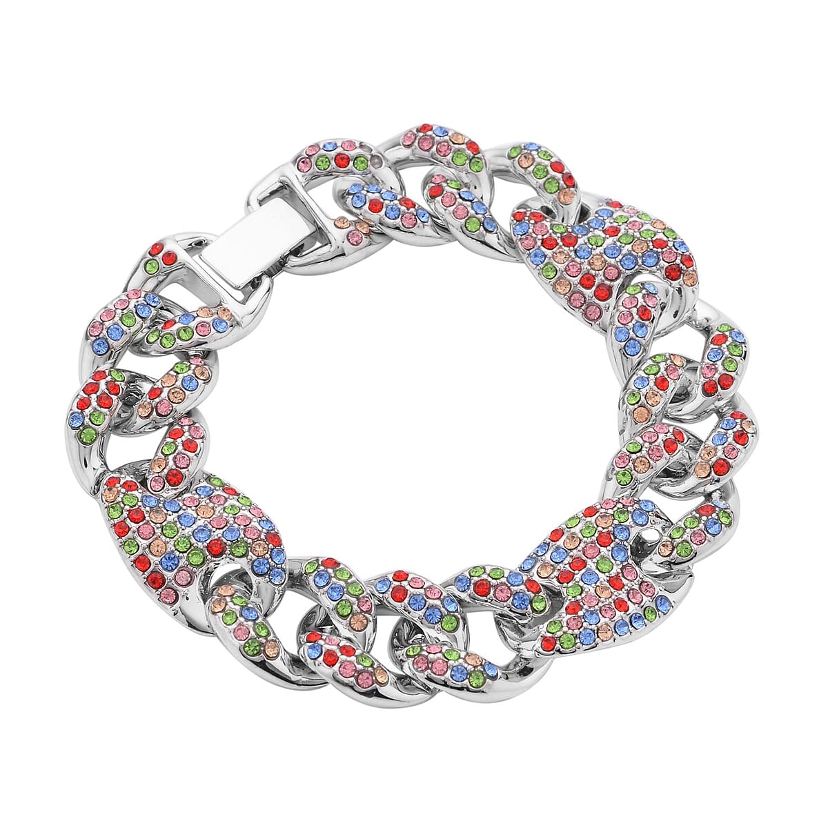 Multi Color Austrian Crystal Link Bracelet in Silvertone (8.00 In) image number 2