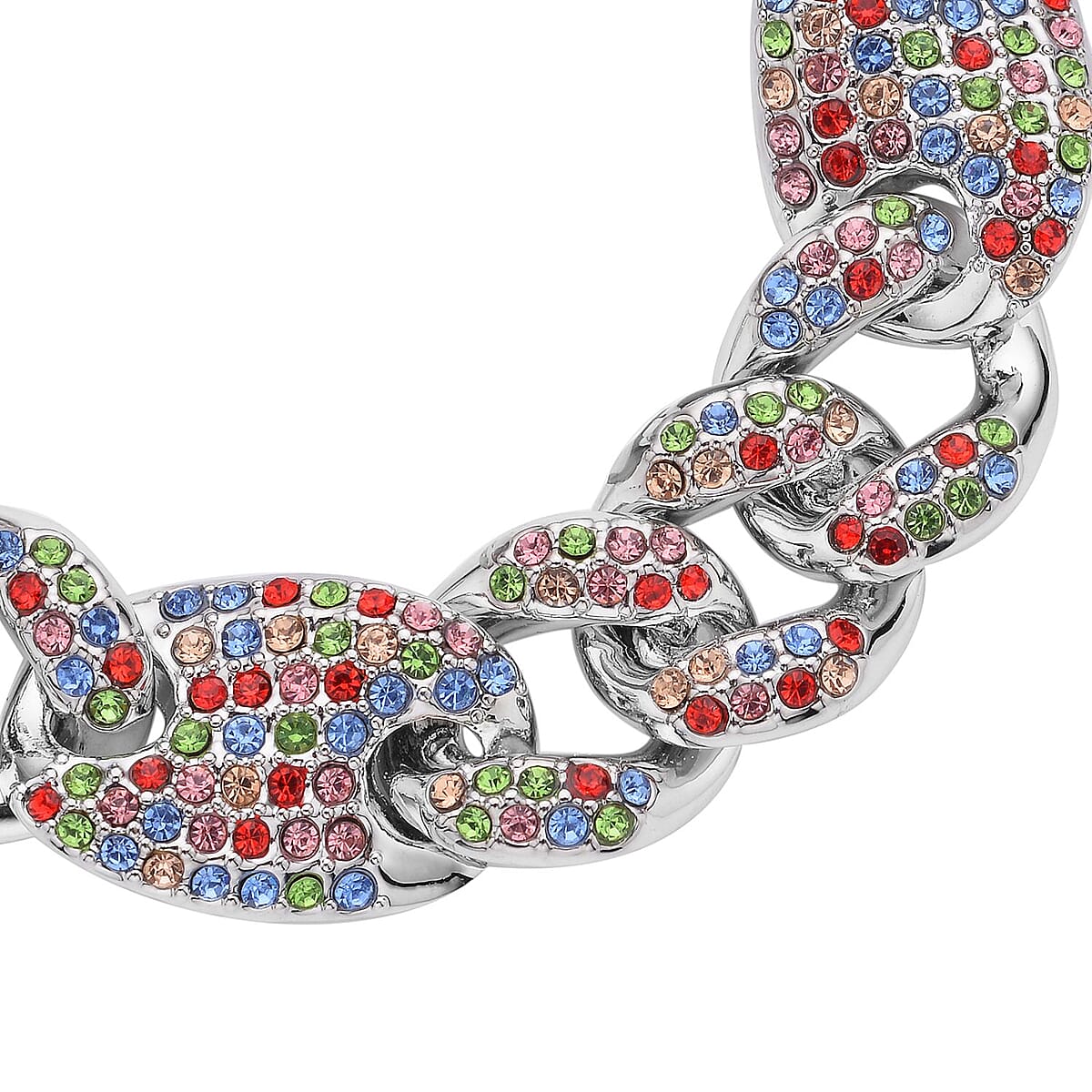 Multi Color Austrian Crystal Link Bracelet in Silvertone (8.00 In) image number 3
