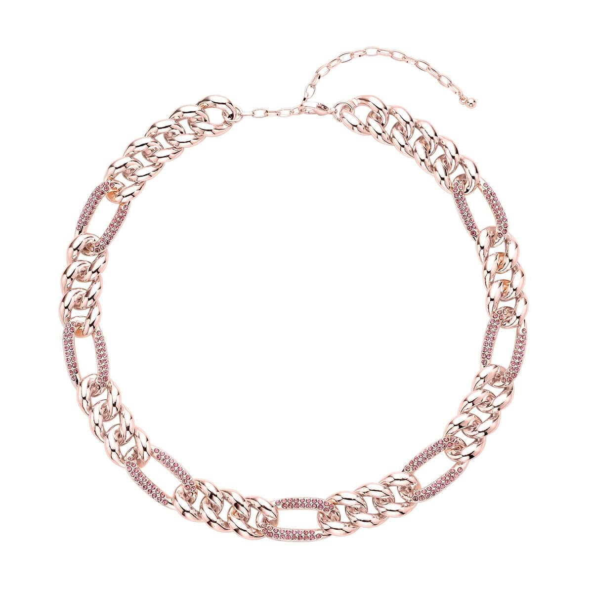 Pink Austrian Crystal Figaro Link Necklace (18.5-22.50 Inches) in Rosetone image number 0