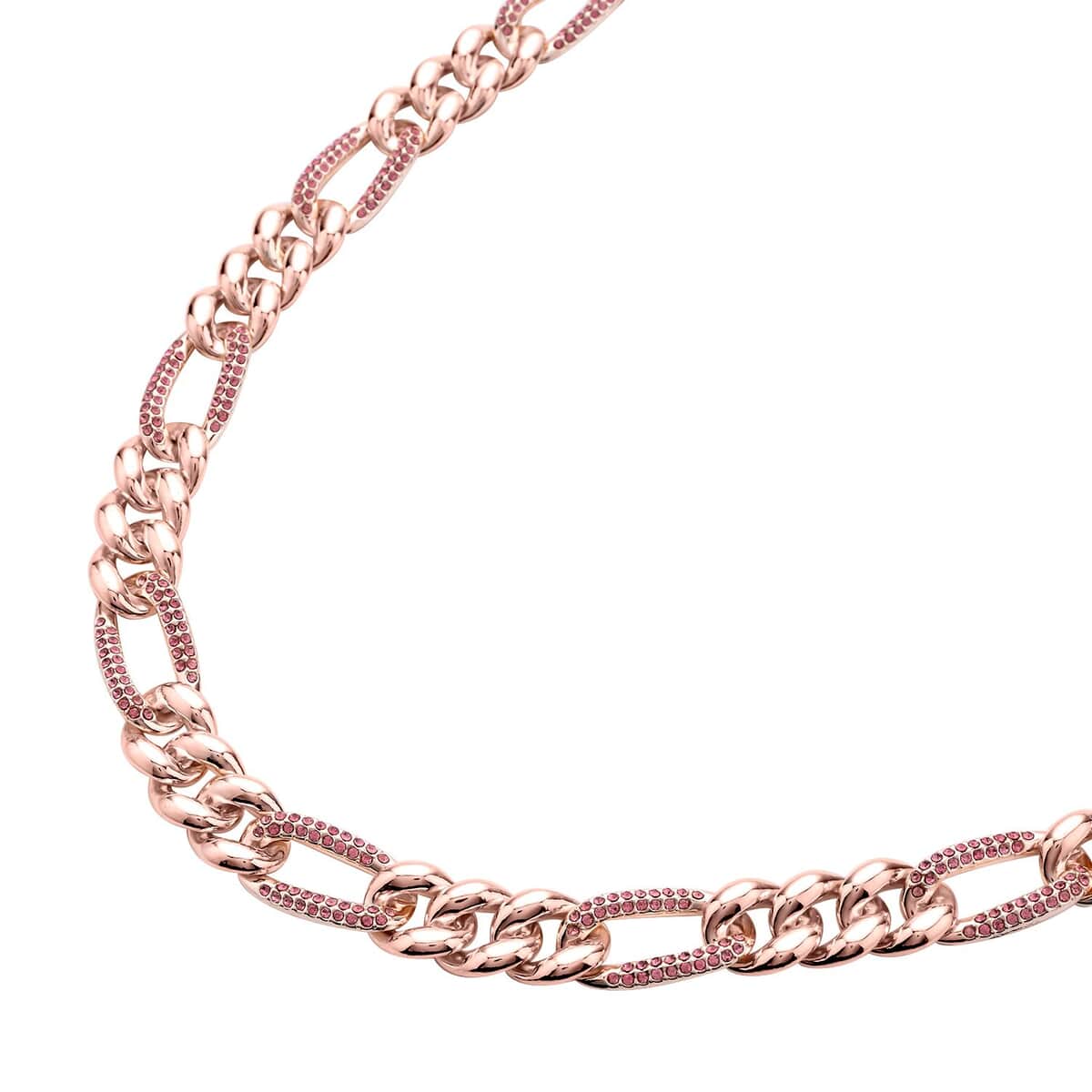 Pink Austrian Crystal Figaro Link Necklace (18.5-22.50 Inches) in Rosetone image number 2