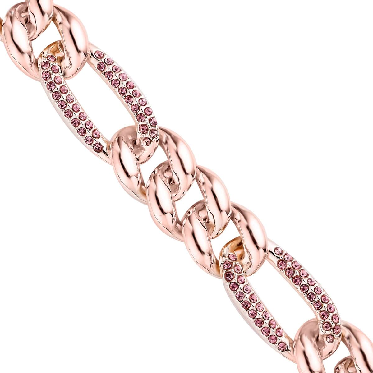 Pink Austrian Crystal Figaro Link Necklace (18.5-22.50 Inches) in Rosetone image number 3