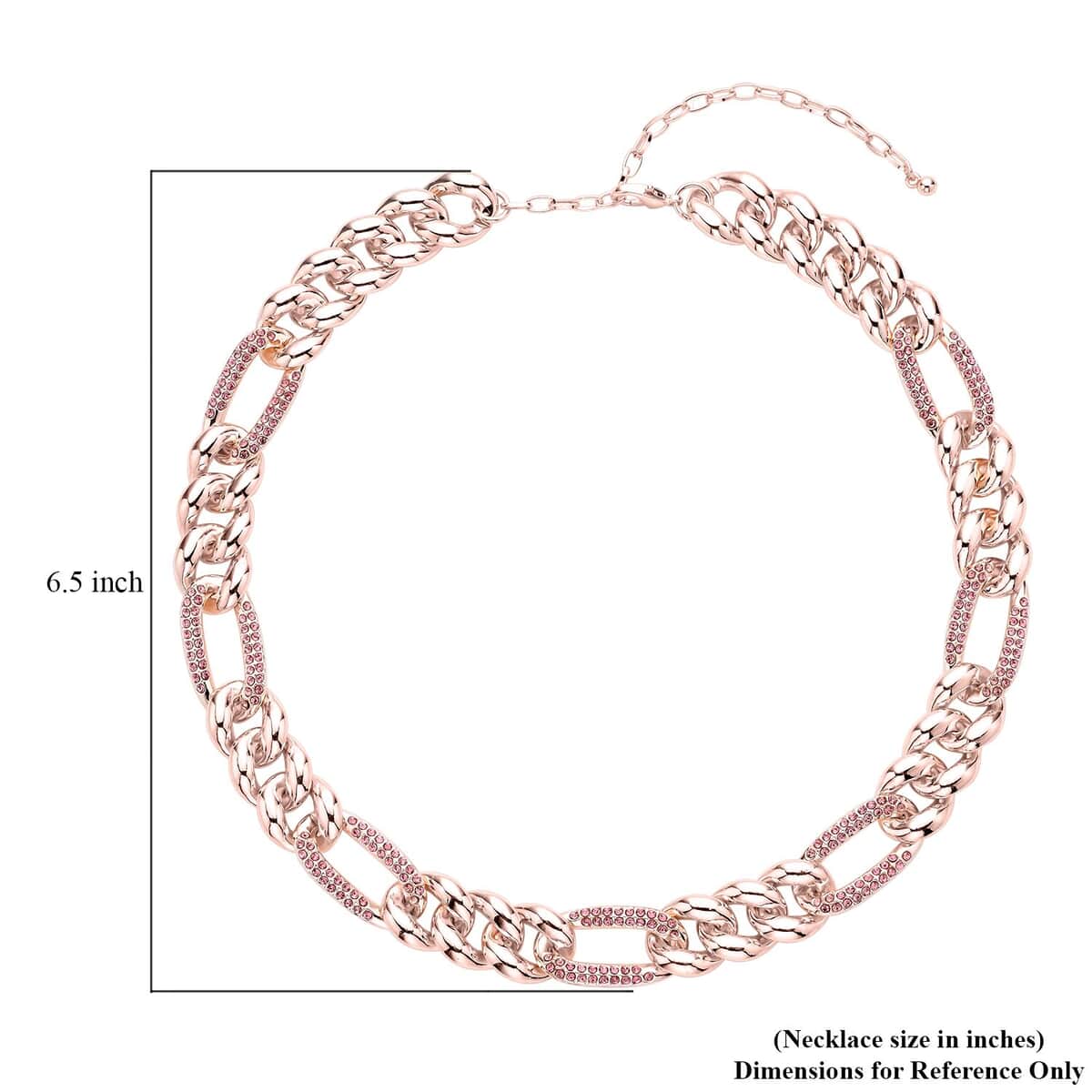 Pink Austrian Crystal Figaro Link Necklace (18.5-22.50 Inches) in Rosetone image number 4