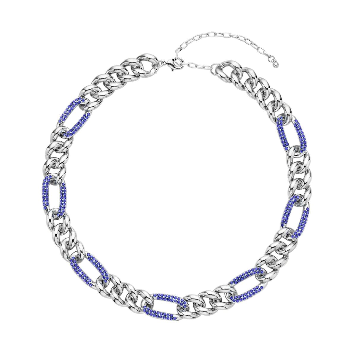 Blue Austrian Crystal Figaro Link Necklace 18.5-22.50 Inches in Silvertone image number 0