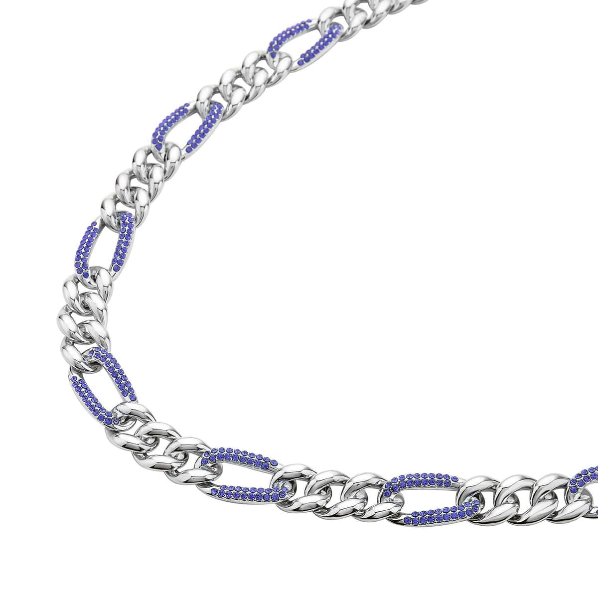 Blue Austrian Crystal Figaro Link Necklace 18.5-22.50 Inches in Silvertone image number 2