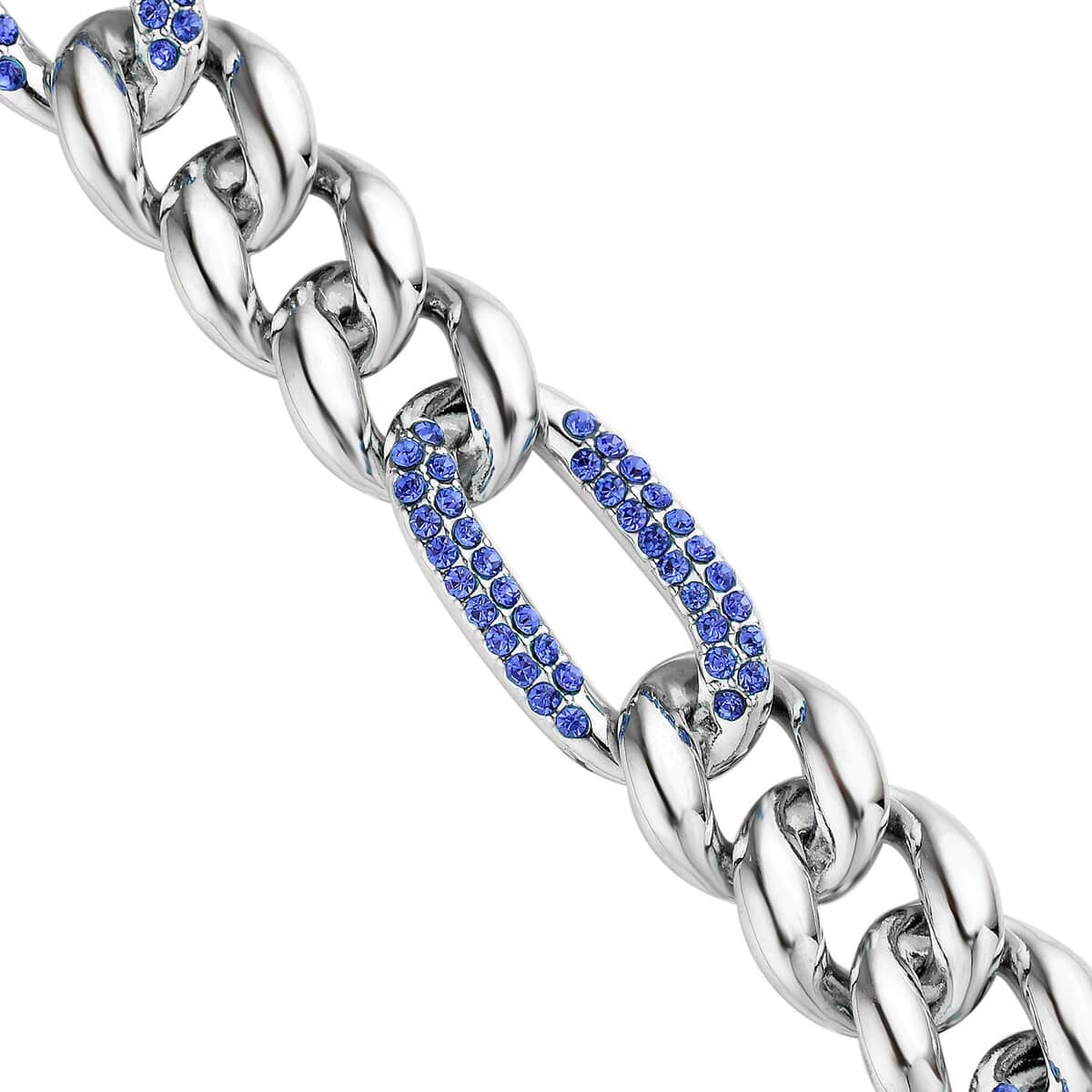 Blue Austrian Crystal Figaro Link Necklace 18.5-22.50 Inches in Silvertone image number 3