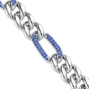 Blue Austrian Crystal Figaro Link Necklace 18.5-22.50 Inches in Silvertone
