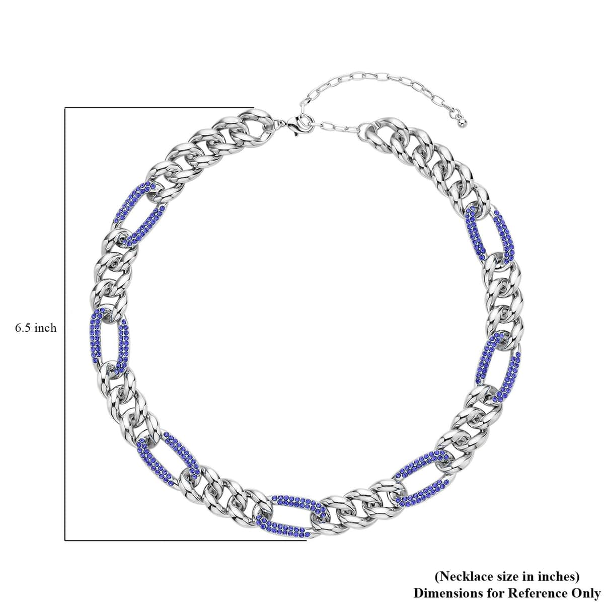 Blue Austrian Crystal Figaro Link Necklace 18.5-22.50 Inches in Silvertone image number 4