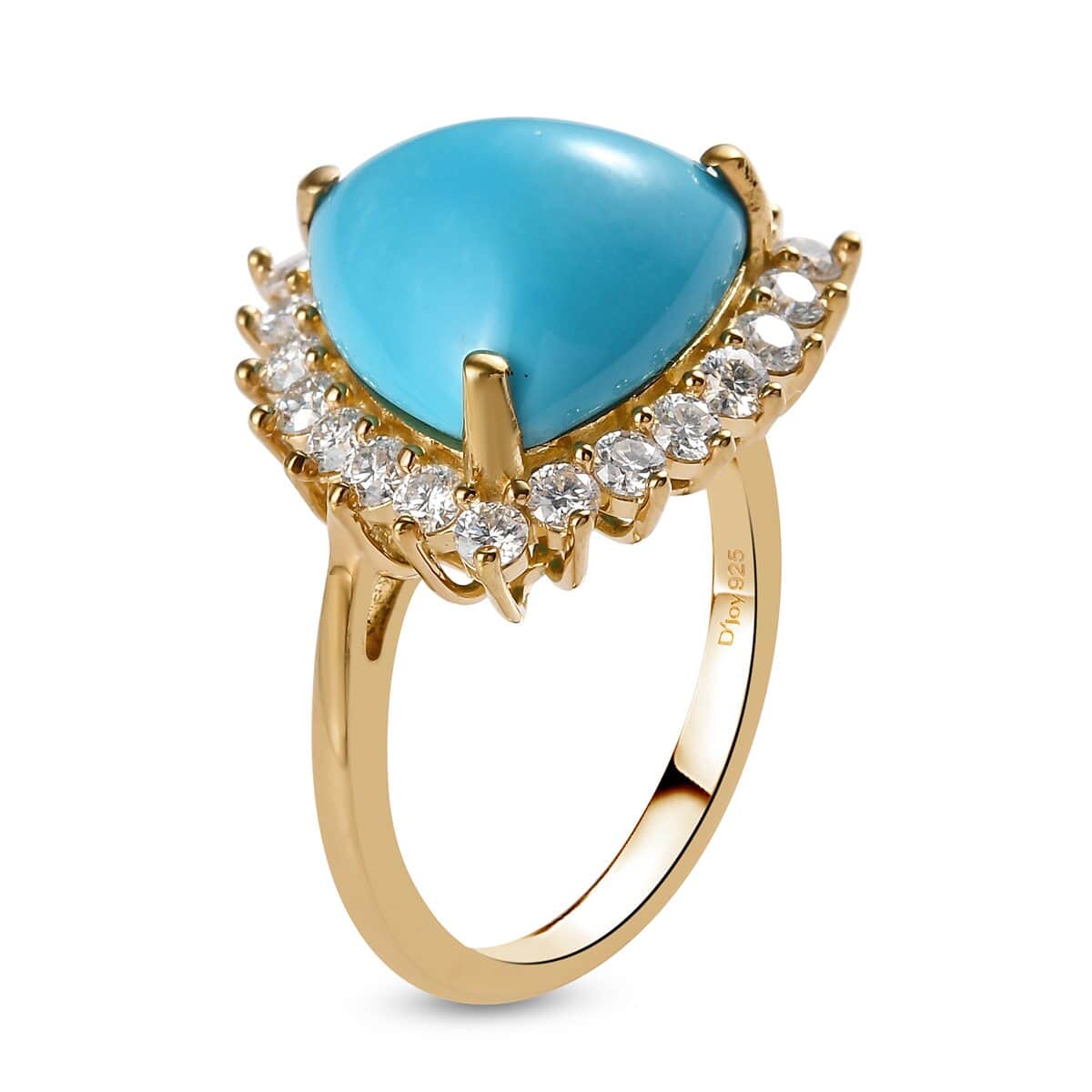 Sleeping Beauty Turquoise and Moissanite Halo Ring in Vermeil Yellow Gold Over Sterling Silver (Size 10.0) 5.60 ctw image number 3