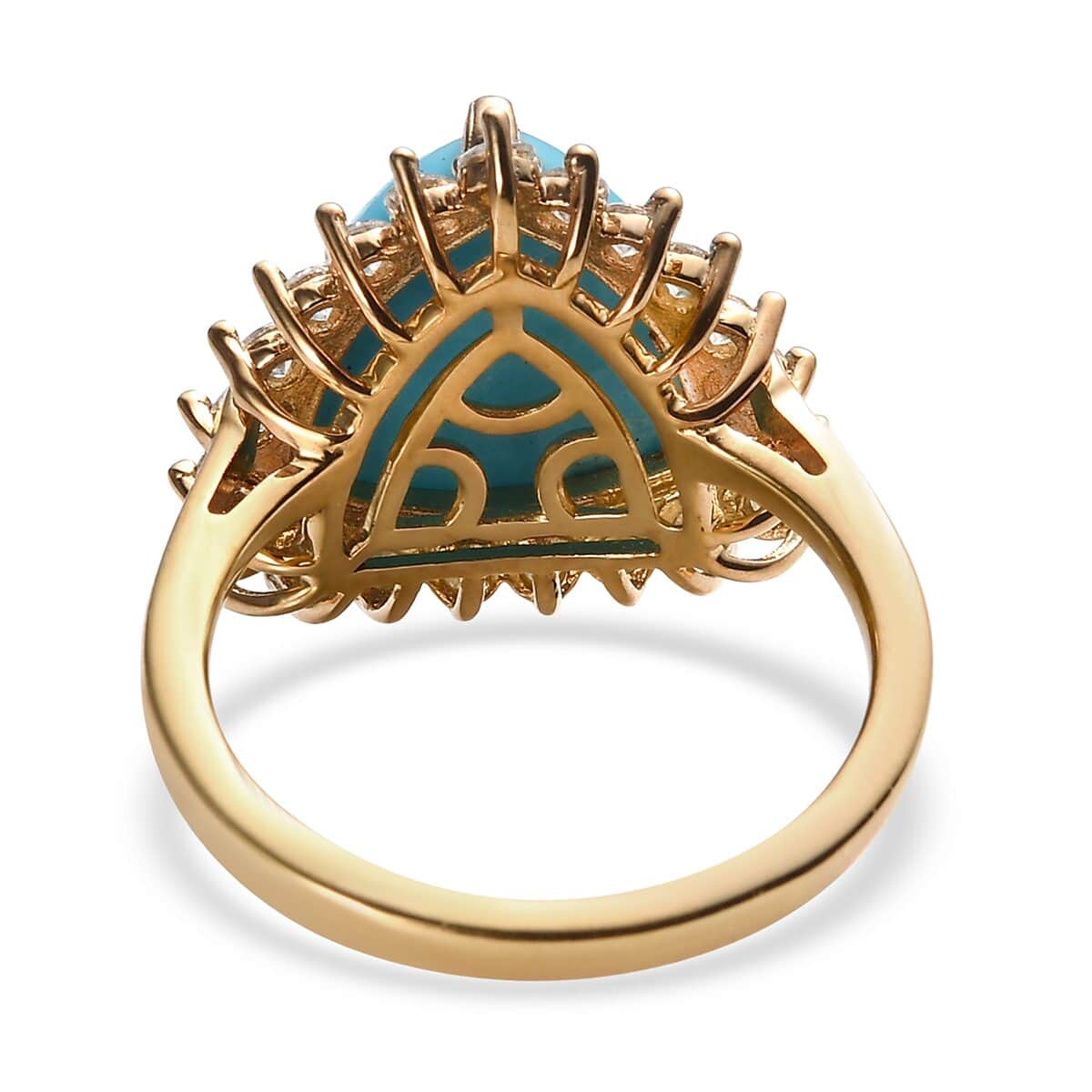 Sleeping Beauty Turquoise and Moissanite Halo Ring in Vermeil Yellow Gold Over Sterling Silver (Size 10.0) 5.60 ctw image number 4