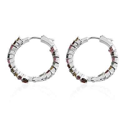 Multi-Tourmaline Inside Out Hoop Earrings in Platinum Over Sterling Silver 6.90 ctw