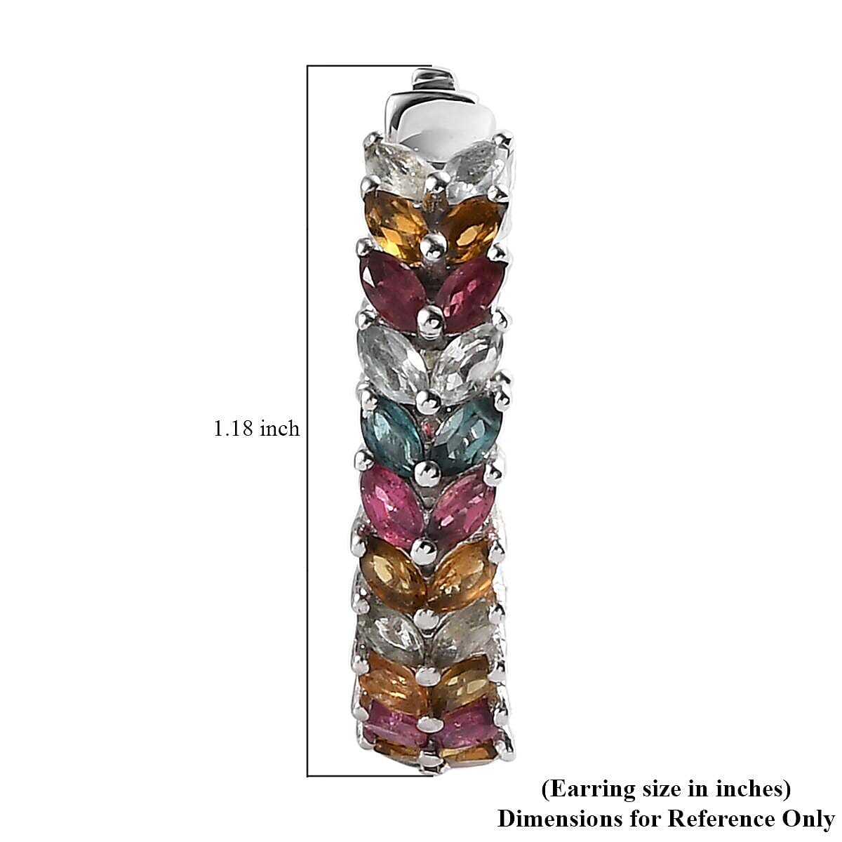Multi-Tourmaline  J Hoop Half Hoop Earring in Platinum Overlay Sterling Silver 6.05 ctw ,  Silver Wt. 11.3 g image number 4