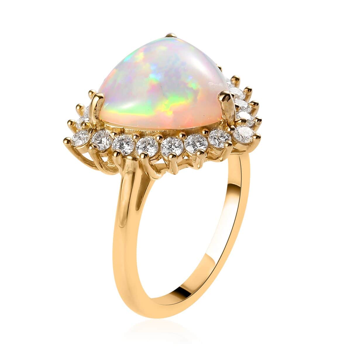 Premium Ethiopian Welo Opal and Moissanite Halo Ring in Vermeil Yellow Gold Over Sterling Silver (Size 10.0) 4.10 ctw image number 3