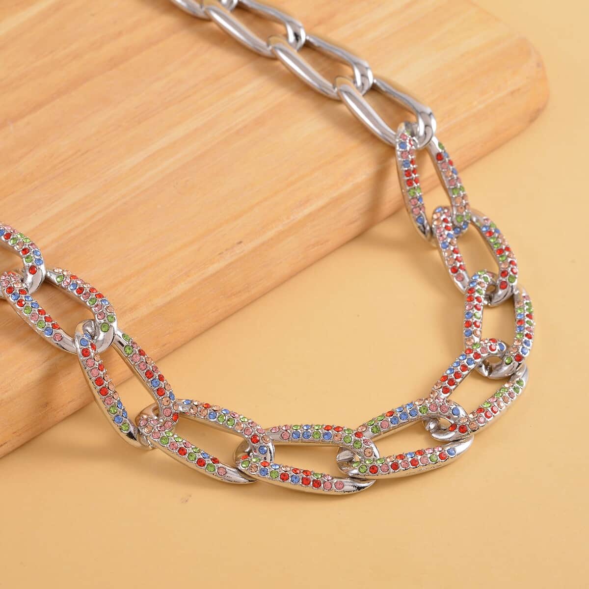Multi Color Austrian Crystal Paperclip Necklace (18.5-22.50 Inches) in Silvertone image number 1