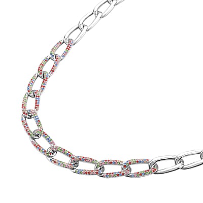 Multi Color Austrian Crystal Paperclip Necklace (18.5-22.50 Inches) in Silvertone