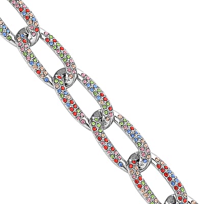 Multi Color Austrian Crystal Paperclip Necklace (18.5-22.50 Inches) in Silvertone