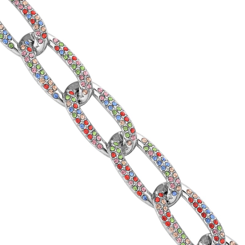 Multi Color Austrian Crystal Paperclip Necklace (18.5-22.50 Inches) in Silvertone