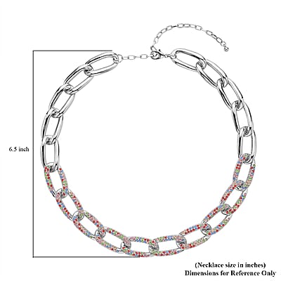 Multi Color Austrian Crystal Paperclip Necklace (18.5-22.50 Inches) in Silvertone
