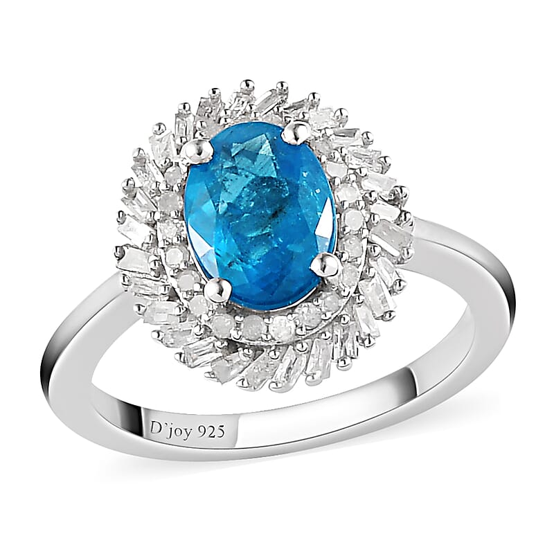 Malgache Neon Apatite and Diamond Double Halo Swirl Ring in Platinum Over Sterling Silver (Size 10.0) 1.20 ctw
