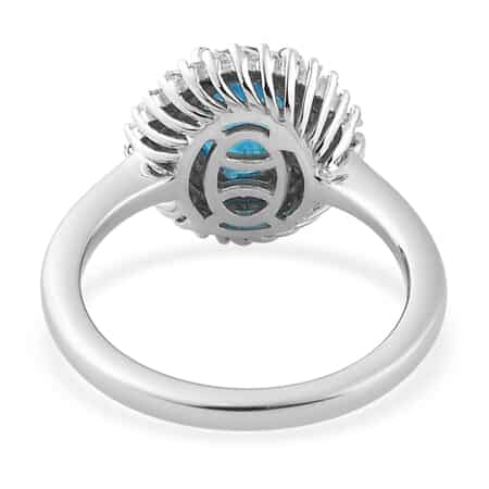 TLV Malgache Neon Apatite, Diamond (0.30 cts) Halo Ring in Platinum Over Sterling Silver (Size 10.0) 1.15 ctw image number 4