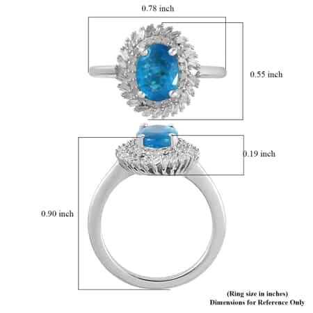 TLV Malgache Neon Apatite, Diamond (0.30 cts) Halo Ring in Platinum Over Sterling Silver (Size 10.0) 1.15 ctw image number 5