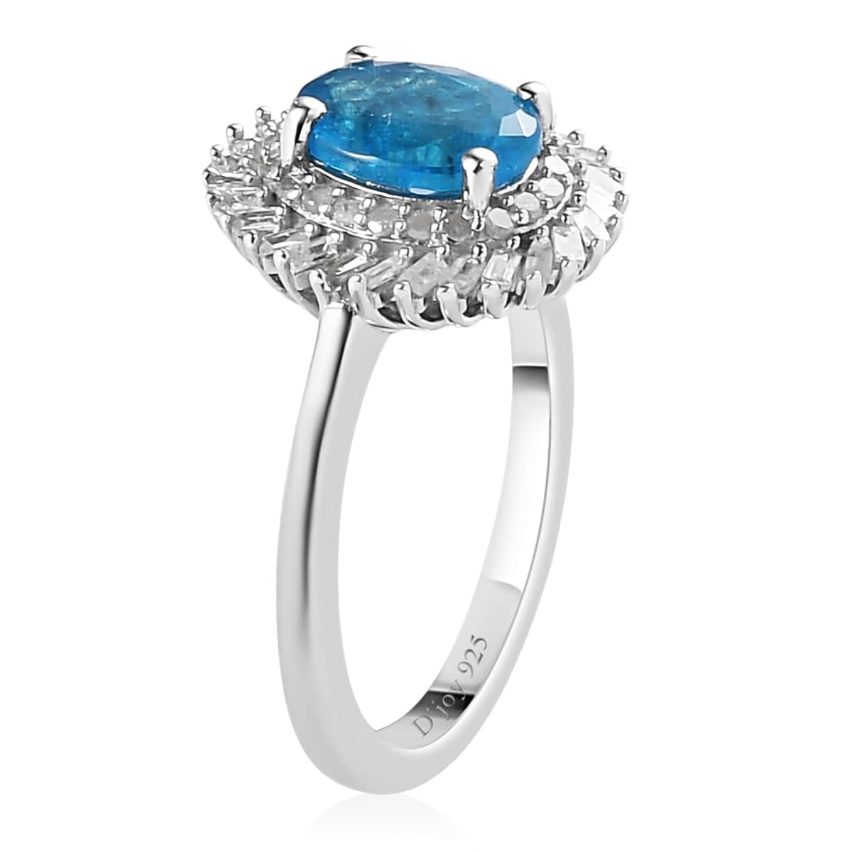Malgache Neon Apatite and Diamond Double Halo Swirl Ring in Platinum Over Sterling Silver (Size 6.0) 1.20 ctw image number 3