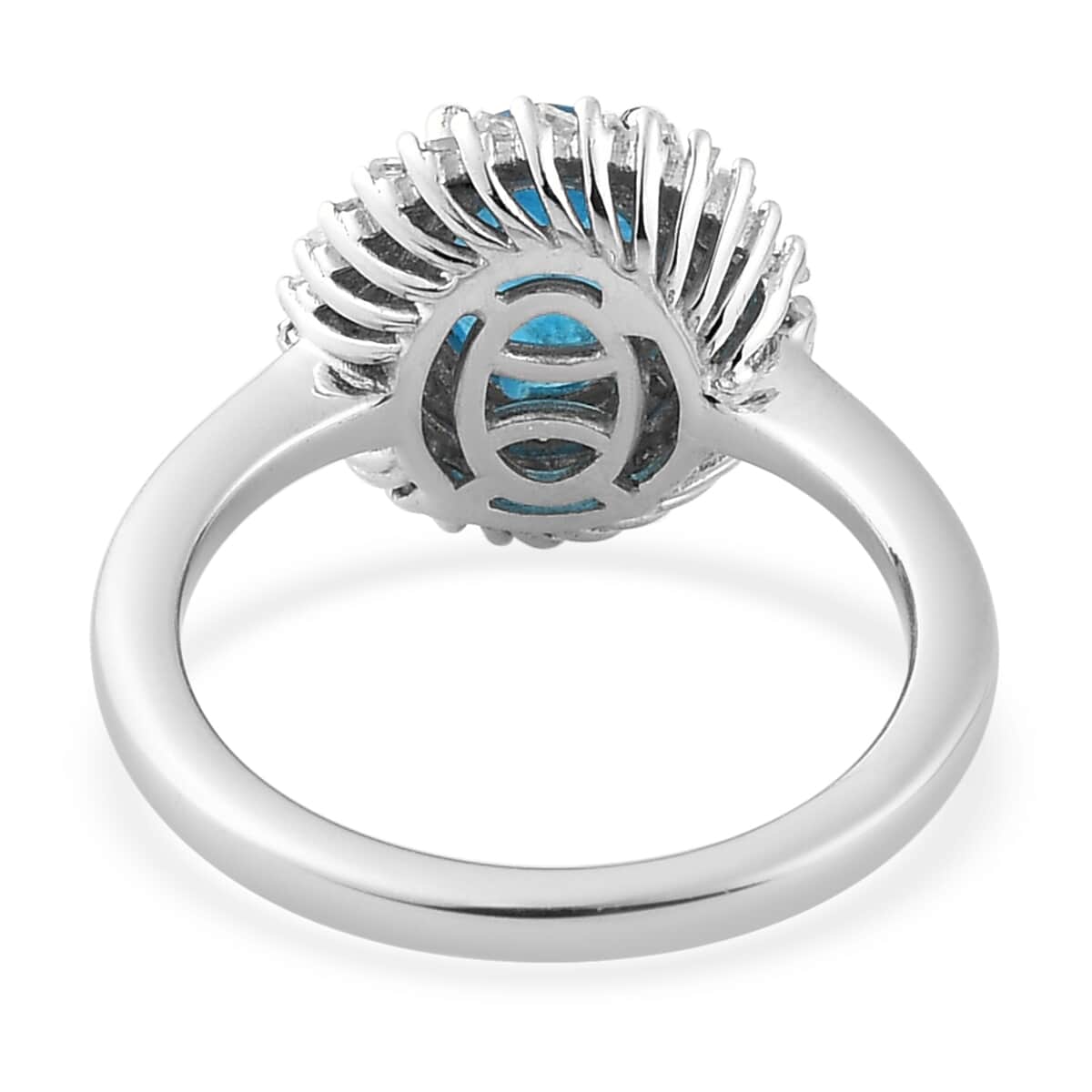 Malgache Neon Apatite and Diamond Double Halo Swirl Ring in Platinum Over Sterling Silver (Size 6.0) 1.20 ctw image number 4