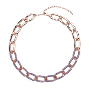 Purple Austrian Crystal Paperclip Necklace 18.5-22.50 Inches in Rosetone