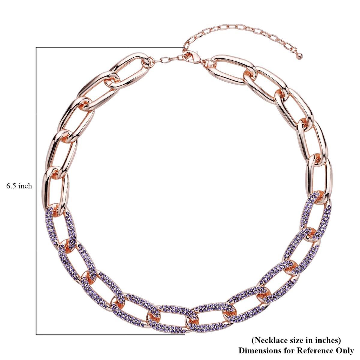 Purple Austrian Crystal Paperclip Necklace 18.5-22.50 Inches in Rosetone image number 4