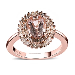 Marropino Morganite and Diamond Double Halo Swirl Ring in Vermeil Rose Gold Over Sterling Silver (Size 5.0) 1.35 ctw