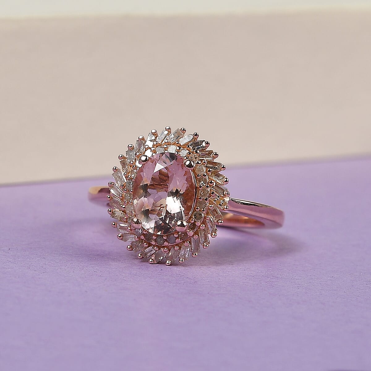 Marropino Morganite and Diamond Double Halo Swirl Ring in Vermeil Rose Gold Over Sterling Silver (Size 5.0) 1.35 ctw image number 1