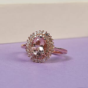 Marropino Morganite and Diamond Double Halo Swirl Ring in Vermeil Rose Gold Over Sterling Silver (Size 5.0) 1.35 ctw