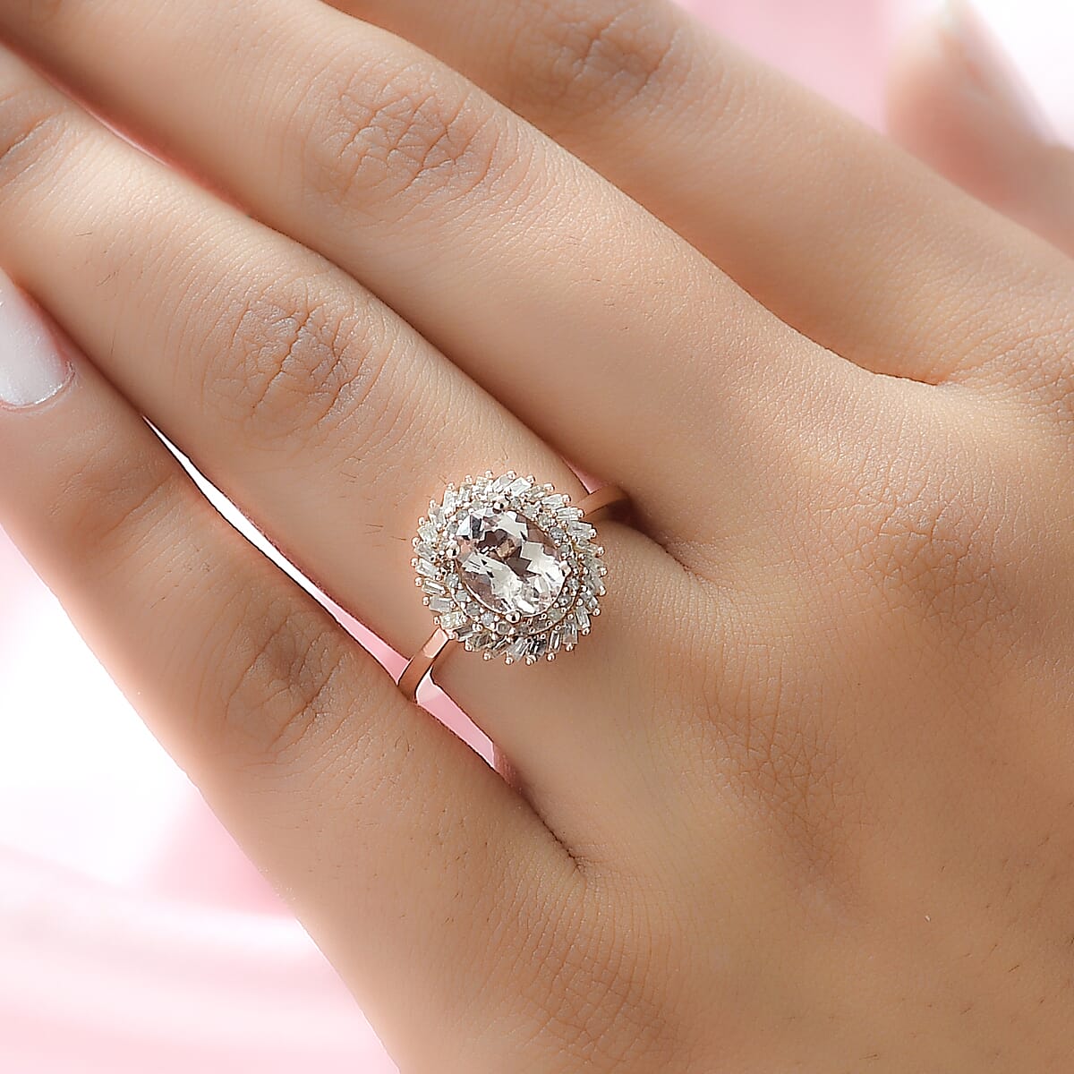 Marropino Morganite and Diamond Double Halo Swirl Ring in Vermeil Rose Gold Over Sterling Silver (Size 5.0) 1.35 ctw image number 2