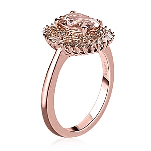 Marropino Morganite and Diamond Double Halo Swirl Ring in Vermeil Rose Gold Over Sterling Silver (Size 5.0) 1.35 ctw