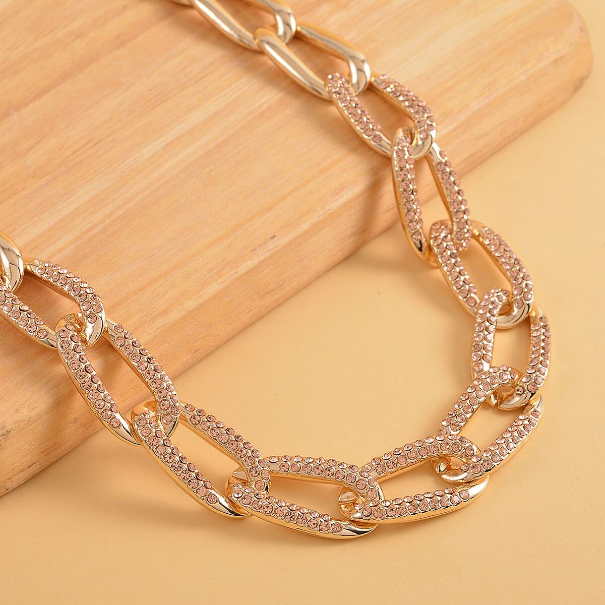 Champagne Color Austrian Crystal Paperclip Necklace 18.5-22.50 Inches in Goldtone image number 1