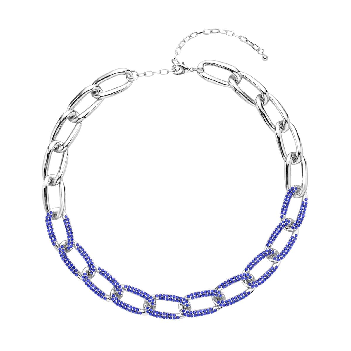 Blue Austrian Crystal Paperclip Necklace (18.5-22.50 Inches) in Silvertone image number 0