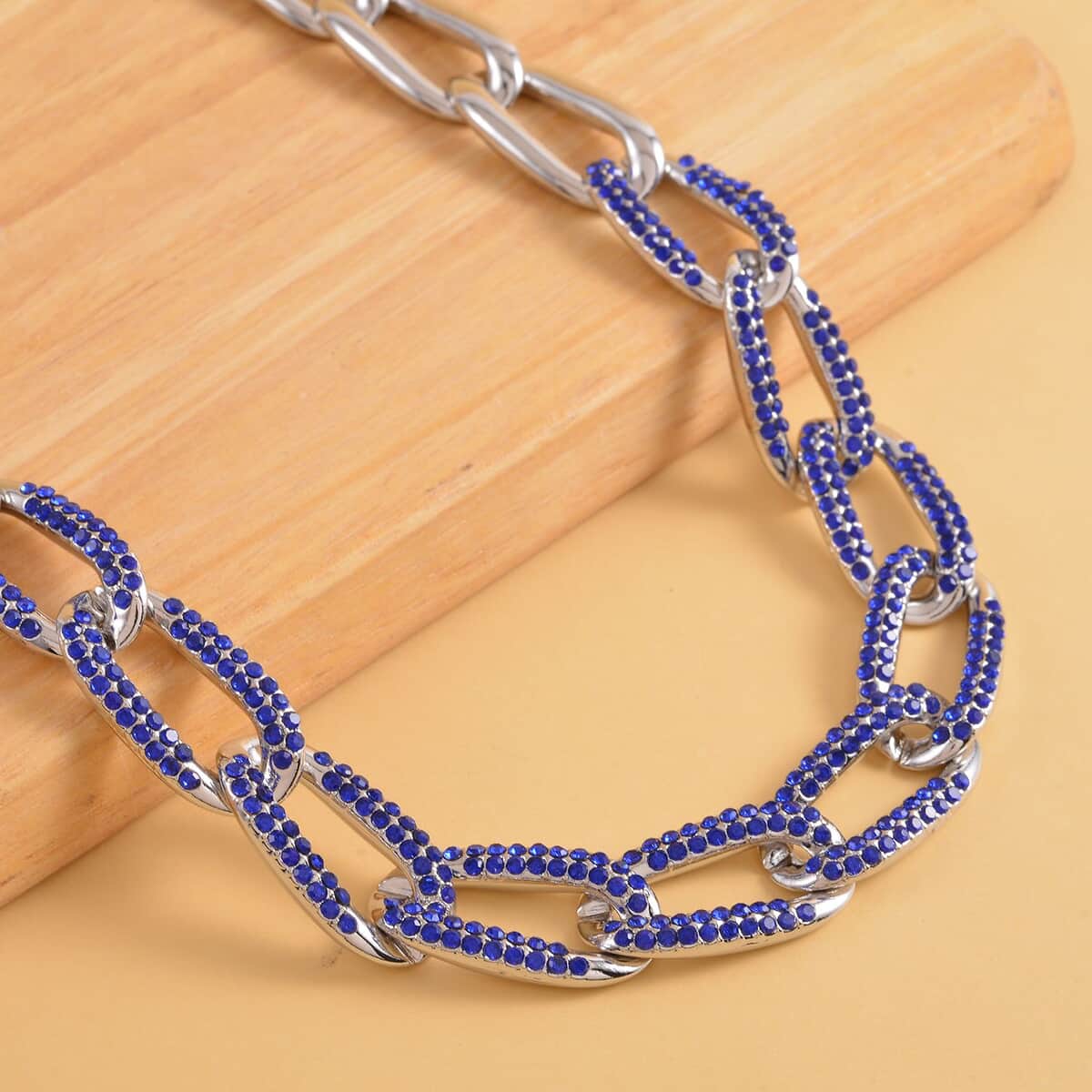 Blue Austrian Crystal Paperclip Necklace (18.5-22.50 Inches) in Silvertone image number 1