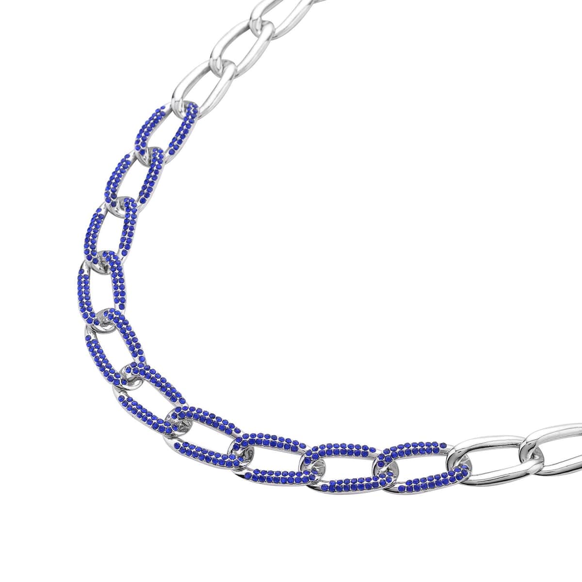 Blue Austrian Crystal Paperclip Necklace (18.5-22.50 Inches) in Silvertone image number 2