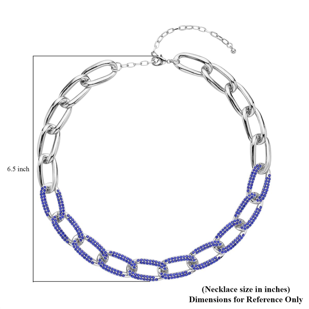 Blue Austrian Crystal Paperclip Necklace (18.5-22.50 Inches) in Silvertone image number 4