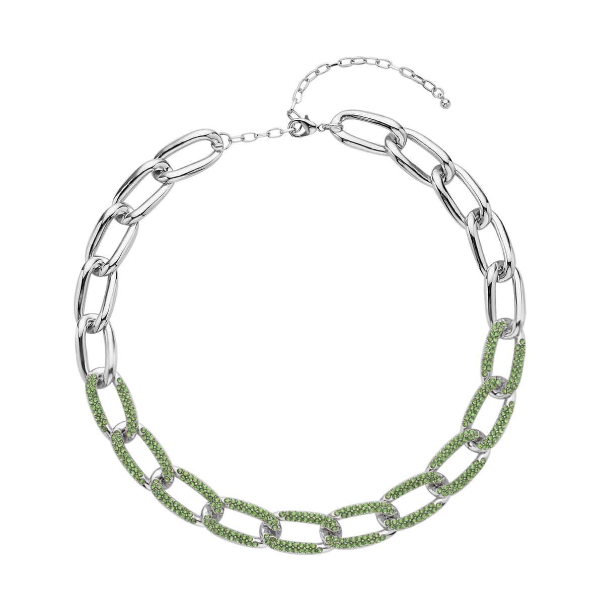 Neon Green Austrian Crystal Paperclip Necklace 18.5-22.50 Inches in Silvertone image number 0