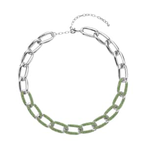 Neon Green Austrian Crystal Paperclip Necklace 18.5-22.50 Inches in Silvertone