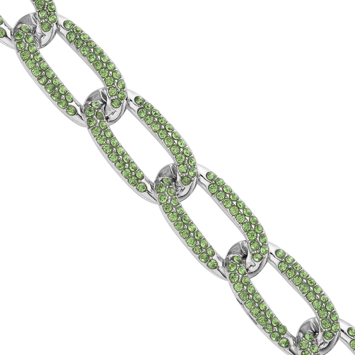 Neon Green Austrian Crystal Paperclip Necklace 18.5-22.50 Inches in Silvertone image number 3