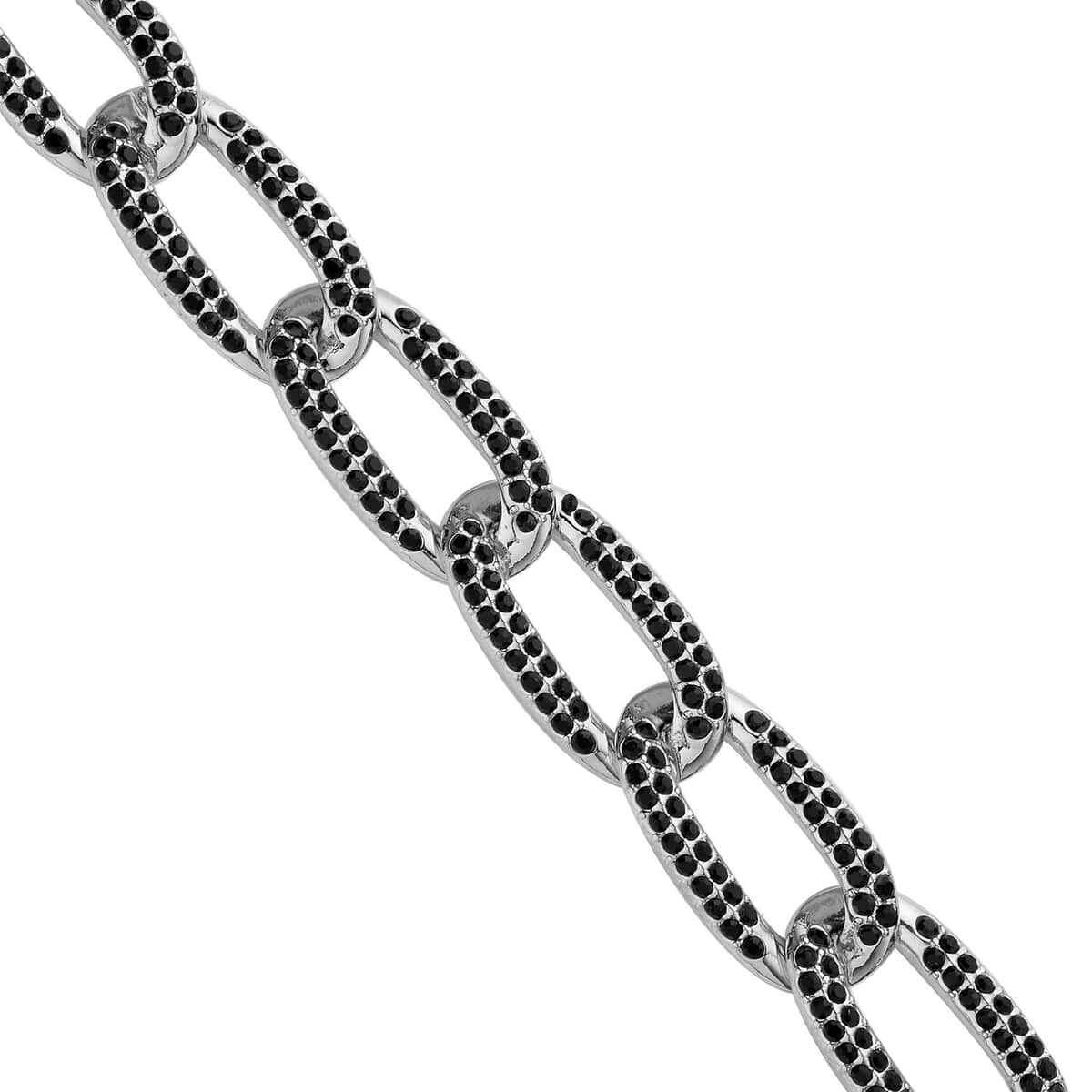 Black Austrian Crystal Paperclip Necklace 18.5-22.50 Inches in Silvertone image number 3