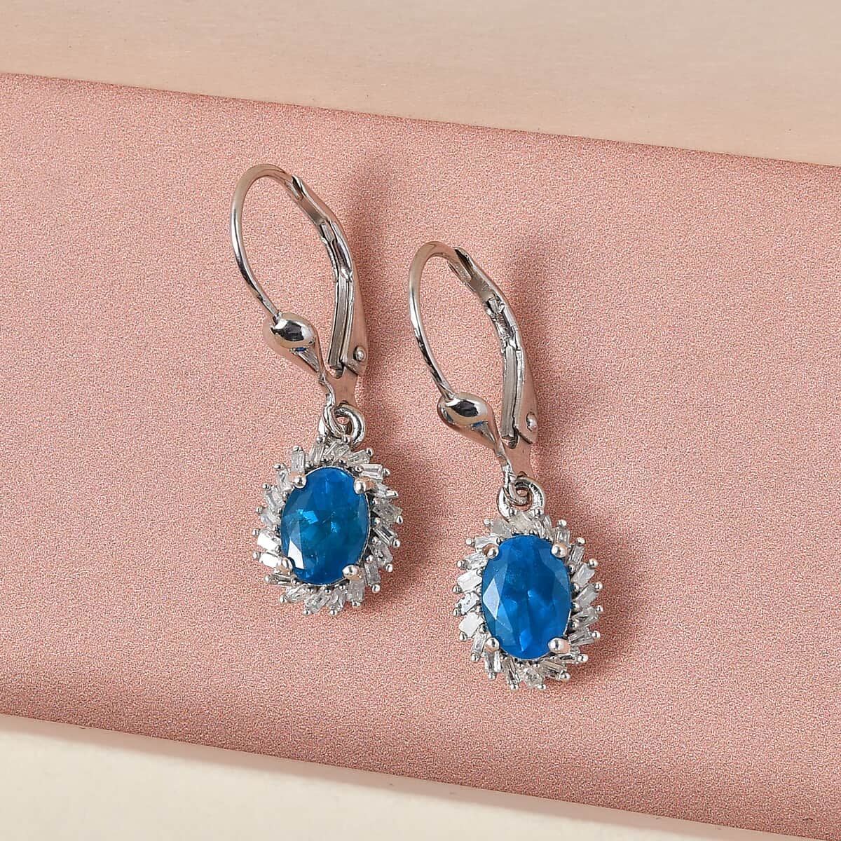 TLV Malgache Neon Apatite, Diamond Lever Back Earrings in Platinum Over Sterling Silver 1.75 ctw image number 1