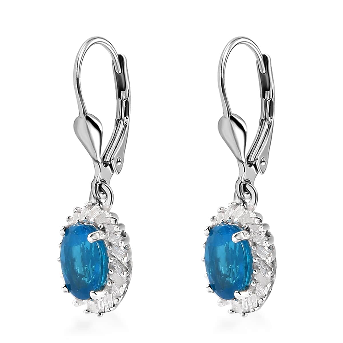 TLV Malgache Neon Apatite, Diamond Lever Back Earrings in Platinum Over Sterling Silver 1.75 ctw image number 3