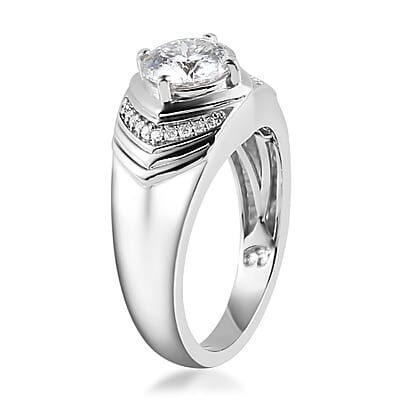 100 Facet Moissanite Men's Ring in Platinum Over Sterling Silver (Size 10.0) 1.85 ctw