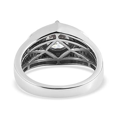 100 Facet Moissanite Men's Ring in Platinum Over Sterling Silver (Size 10.0) 1.85 ctw